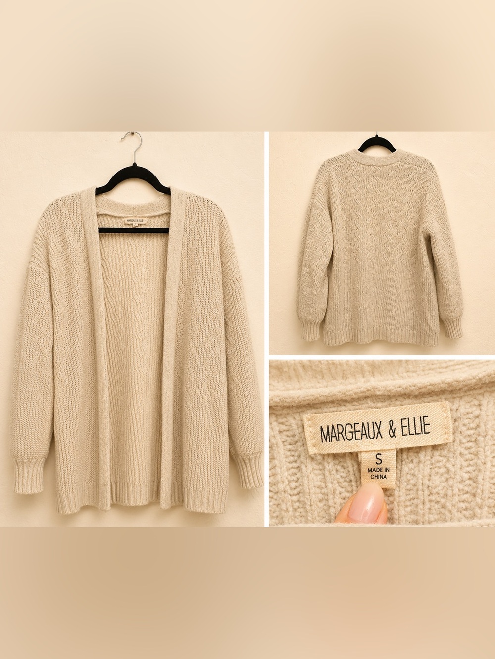 Margeaux & Ellie Cream Open-Front Knit Cardigan Sweater